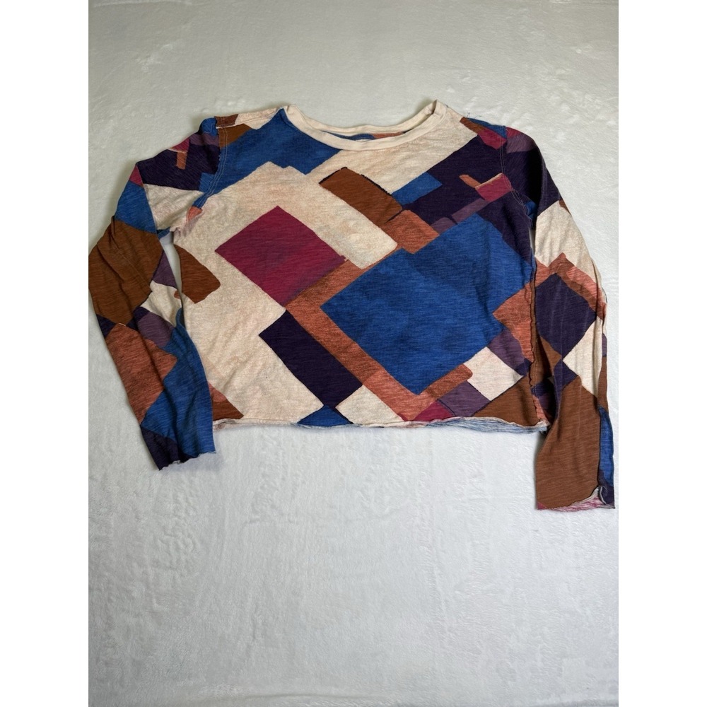 Maeve Long Sleeve Geometric  Cropped Tshirt Size Medium - Picture 4 of 5